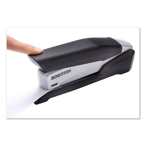 Image of InPower Spring-Powered Desktop Stapler with Antimicrobial Protection, 28-Sheet Capacity, Black/Silver