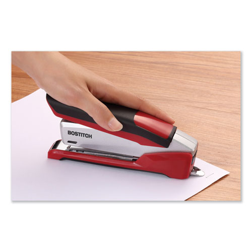 Image of InPower Spring-Powered Desktop Stapler with Antimicrobial Protection, 28-Sheet Capacity, Red/Silver