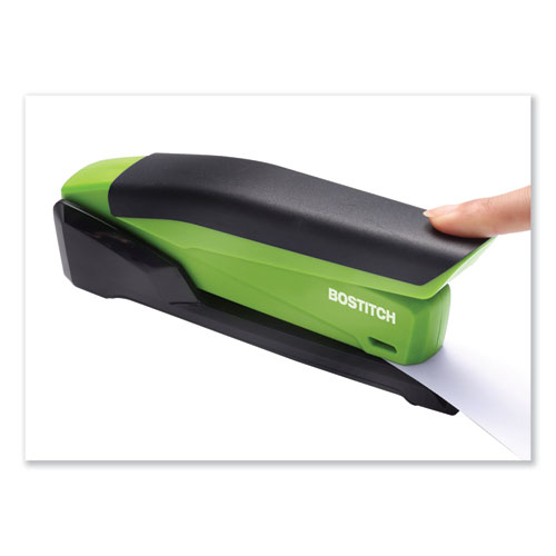 Image of InPower Spring-Powered Desktop Stapler with Antimicrobial Protection, 20-Sheet Capacity, Green/Black