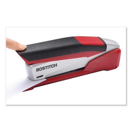 Image of InPower Spring-Powered Desktop Stapler with Antimicrobial Protection, 28-Sheet Capacity, Red/Silver