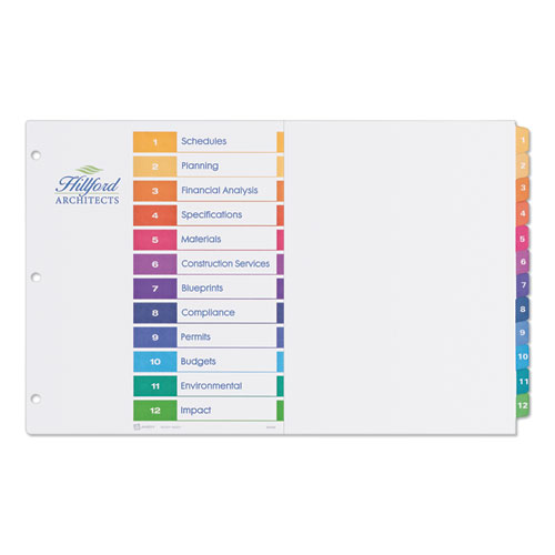 CUSTOMIZABLE TOC READY INDEX MULTICOLOR DIVIDERS, 12-TAB, 11 X 17