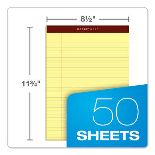 Image of Docket Gold Ruled Perforated Pads, Wide/Legal Rule, 50 Canary-Yellow 8.5 x 11.75 Sheets, 12/Pack