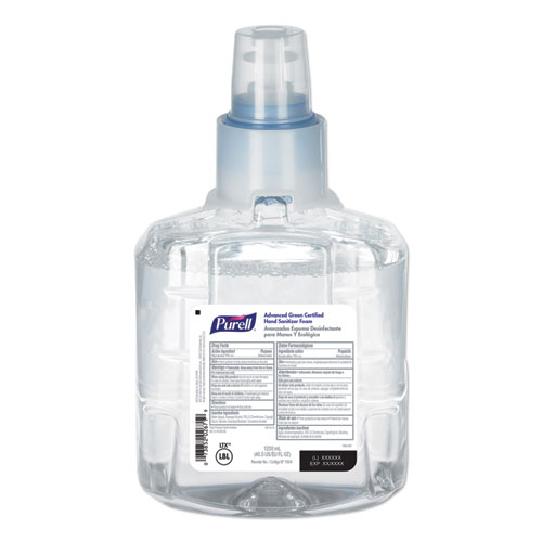 Image of Advanced Hand Sanitizer Green Certified Foam Refill, For LTX-12 Dispensers, 1,200 mL, Fragrance-Free, 2/Carton