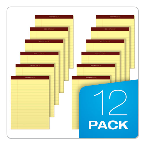 Image of Docket Gold Ruled Perforated Pads, Wide/Legal Rule, 50 Canary-Yellow 8.5 x 11.75 Sheets, 12/Pack