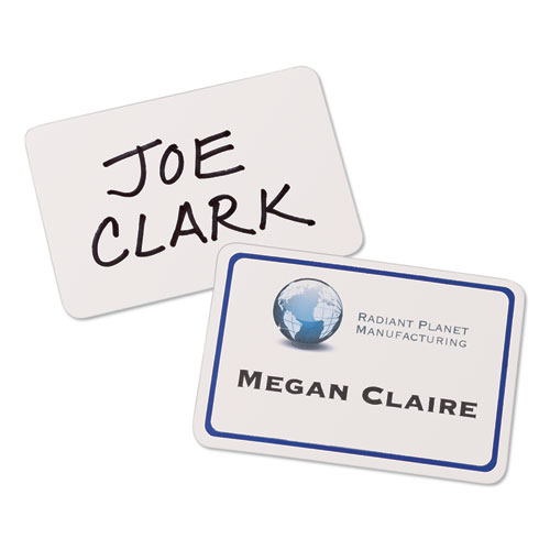 Flexible Adhesive Name Badge Labels, 3.38 x 2.33, White/Blue Border, 40/Pack
