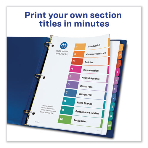 Image of Customizable TOC Ready Index Multicolor Tab Dividers, 10-Tab, 1 to 10, 11 x 8.5, White, Traditional Color Tabs, 6 Sets