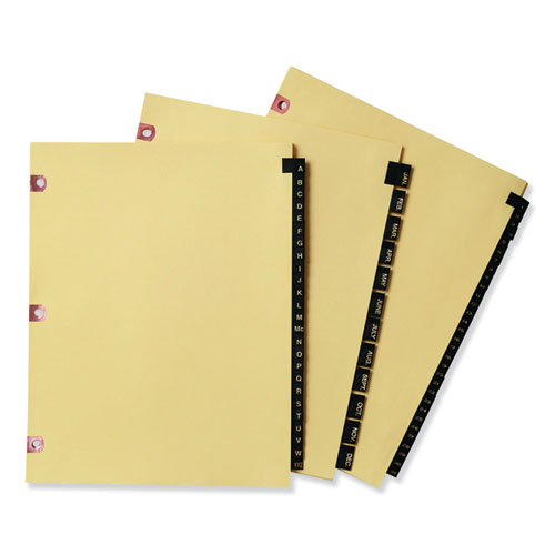 Preprinted Black Leather Tab Dividers w/Copper Reinforced Holes, 25-Tab, Letter