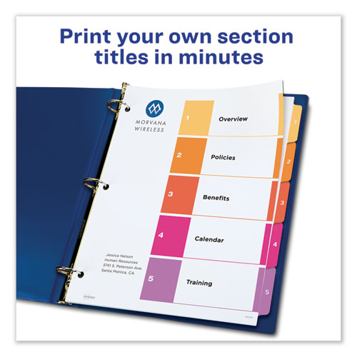 Image of Customizable TOC Ready Index Multicolor Tab Dividers, 5-Tab, 1 to 5, 11 x 8.5, White, Traditional Color Tabs, 6 Sets