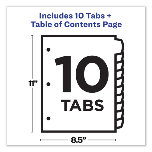 Image of Customizable TOC Ready Index Multicolor Tab Dividers, 10-Tab, 1 to 10, 11 x 8.5, White, Traditional Color Tabs, 1 Set