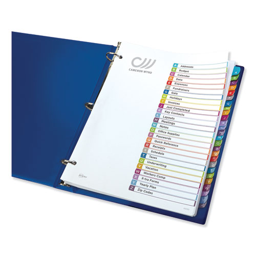 Image of Customizable TOC Ready Index Multicolor Tab Dividers, 26-Tab, A to Z, 11 x 8.5, White, Contemporary Color Tabs, 1 Set