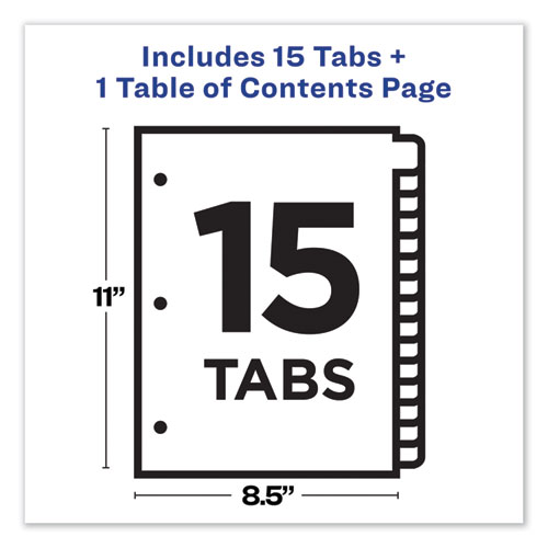 Image of Customizable TOC Ready Index Multicolor Tab Dividers, 15-Tab, 1 to 15, 11 x 8.5, White, Traditional Color Tabs, 1 Set