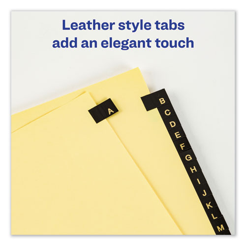 Image of Preprinted Black Leather Tab Dividers w/Gold Reinforced Edge, 25-Tab, A to Z, 11 x 8.5, Buff, 1 Set