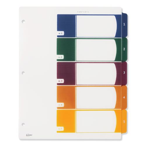 Customizable Table of Contents Ready Index Dividers with Multicolor Tabs, 5-Tab, 1 to 5, 11 x 8.5, Translucent, 1 Set