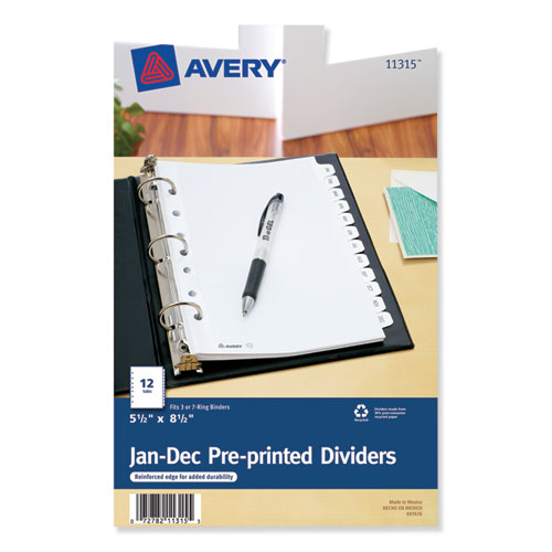 Preprinted Tab Dividers, 12-Tab, 8 1/2 x 5 1/2 | by Plexsupply
