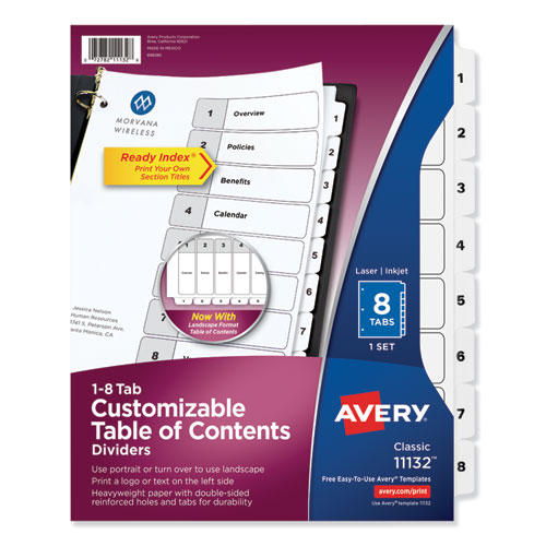 Customizable TOC Ready Index Black and White Dividers, 8-Tab, 1 to 8, 11 x 8.5, 1 Set
