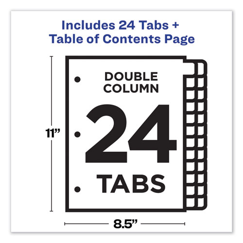 CUSTOMIZABLE TOC READY INDEX DOUBLE COLUMN MULTICOLOR DIVIDERS, 24-TAB, LETTER