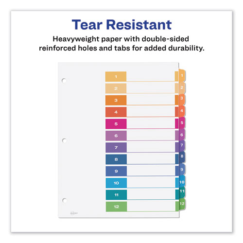 Image of Avery® Customizable Toc Ready Index Multicolor Tab Dividers, 12-Tab, 1 To 12, 11 X 8.5, White, Traditional Color Tabs, 6 Sets