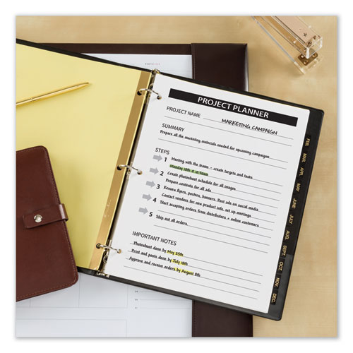 Preprinted Black Leather Tab Dividers w/Gold Reinforced Edge, 12-Tab, Ltr