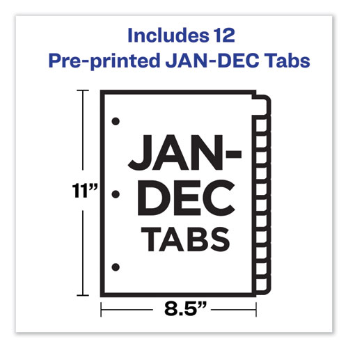 Image of Preprinted Red Leather Tab Dividers with Clear Reinforced Edge, 12-Tab, Jan. to Dec., 11 x 8.5, Buff, 1 Set
