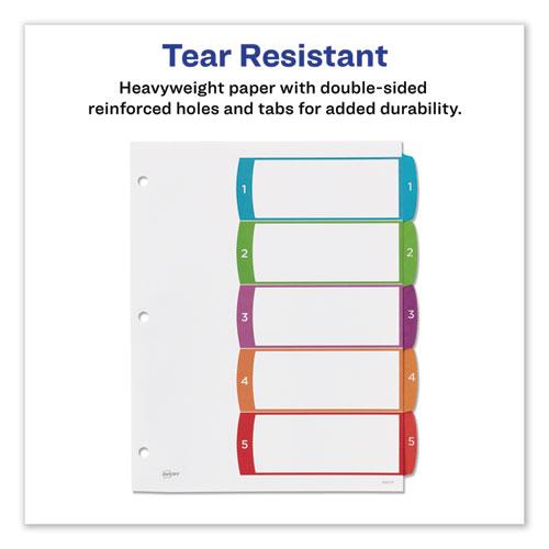 Image of Customizable TOC Ready Index Multicolor Tab Dividers, 5-Tab, 1 to 5, 11 x 8.5, White, Contemporary Color Tabs, 1 Set