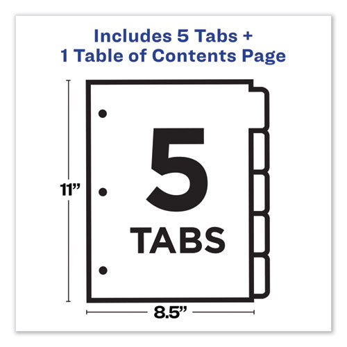 Image of Customizable TOC Ready Index Multicolor Tab Dividers, 5-Tab, 1 to 5, 11 x 8.5, White, Contemporary Color Tabs, 1 Set