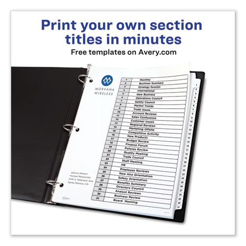 Customizable TOC Ready Index Black and White Dividers, 31-Tab, Letter