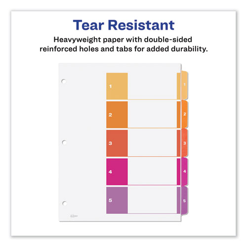 Image of Customizable TOC Ready Index Multicolor Tab Dividers, 5-Tab, 1 to 5, 11 x 8.5, White, Traditional Color Tabs, 1 Set