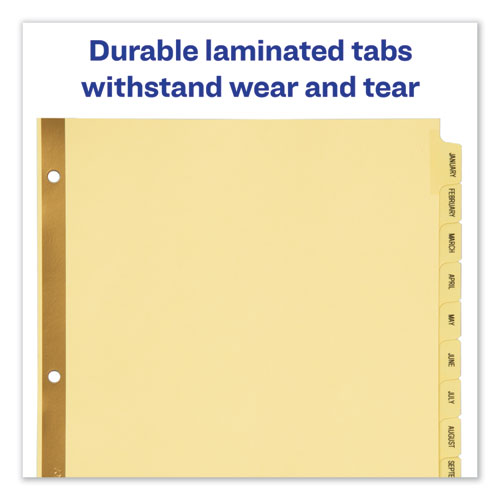 Image of Avery® Preprinted Laminated Tab Dividers With Gold Reinforced Binding Edge, 12-Tab, Jan. To Dec., 11 X 8.5, Buff, 1 Set