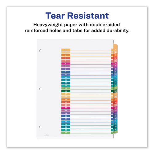 Image of Customizable Table of Contents Ready Index Dividers with Multicolor Tabs, 31-Tab, 1 to 31, 11 x 8.5, White, 1 Set