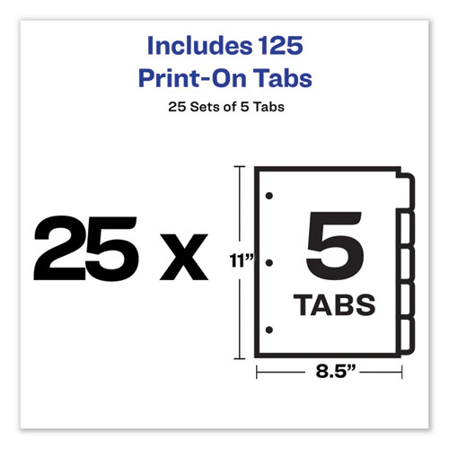 Image of Customizable Print-On Dividers, 3-Hole Punched, 5-Tab, 11 x 8.5, White, 25 Sets