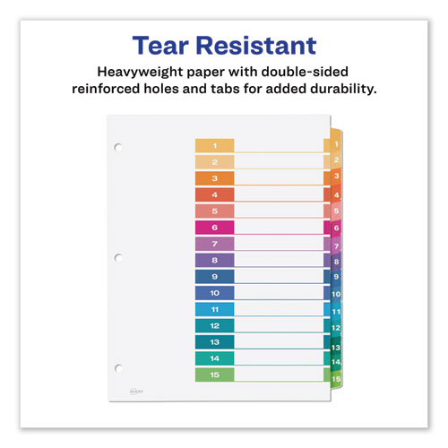 Image of Customizable TOC Ready Index Multicolor Tab Dividers, 15-Tab, 1 to 15, 11 x 8.5, White, Traditional Color Tabs, 1 Set