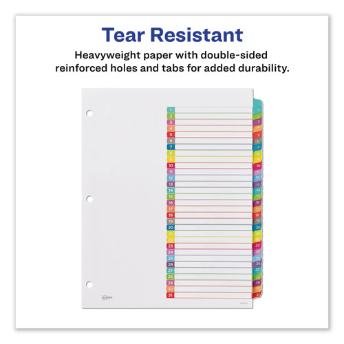 Image of Avery® Customizable Toc Ready Index Multicolor Tab Dividers, 31-Tab, 1 To 31, 11 X 8.5, White, Contemporary Color Tabs, 1 Set