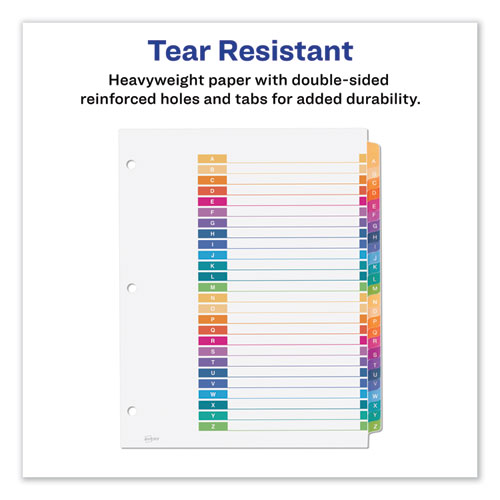 Image of Customizable TOC Ready Index Multicolor Tab Dividers, 26-Tab, A to Z, 11 x 8.5, White, Traditional Color Tabs, 1 Set