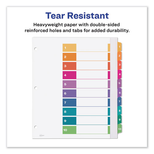Image of Customizable TOC Ready Index Multicolor Tab Dividers, Extra Wide Tabs, 10-Tab, 1 to 10, 11 x 9.25, White, 1 Set