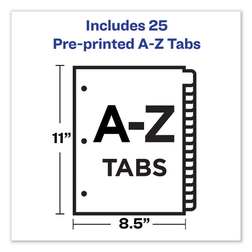 Image of Preprinted Black Leather Tab Dividers w/Copper Reinforced Holes, 25-Tab, A to Z, 11 x 8.5, Buff, 1 Set