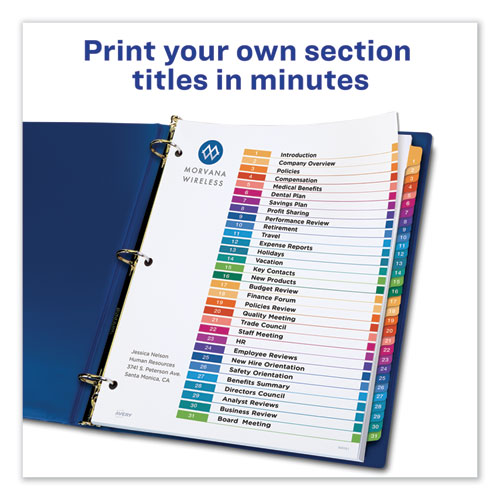 Image of Customizable TOC Ready Index Multicolor Tab Dividers, 31-Tab, 1 to 31, 11 x 8.5, White, Traditional Color Tabs, 1 Set