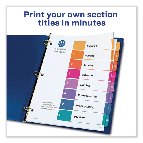 CUSTOMIZABLE TOC READY INDEX MULTICOLOR DIVIDERS, 8-TAB, LETTER, 6 SETS