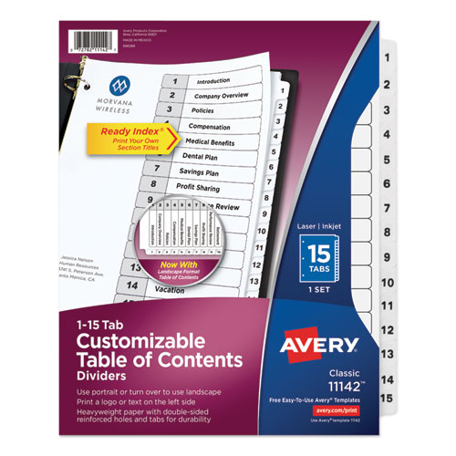 Customizable TOC Ready Index Black and White Dividers, 15-Tab, 1 to 15, 11 x 8.5, 1 Set