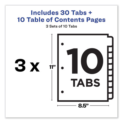 Image of Customizable Table of Contents Ready Index Dividers with Multicolor Tabs, 10-Tab, 1 to 10, 11 x 8.5, White, 3 Sets