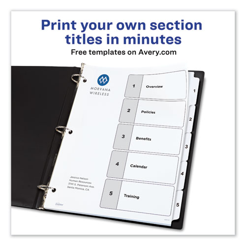 Image of Customizable TOC Ready Index Black and White Dividers, 5-Tab, 1 to 5, 11 x 8.5, 1 Set