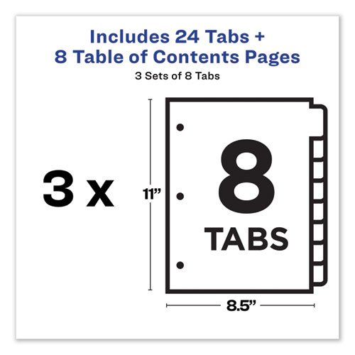 Customizable Table of Contents Ready Index Dividers with Multicolor Tabs, 8-Tab, 1 to 8, 11 x 8.5, White, 3 Sets
