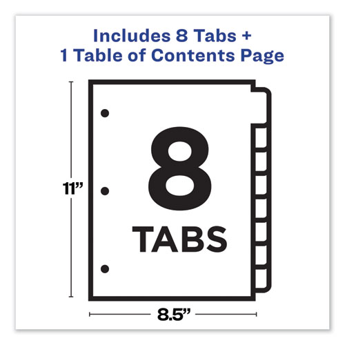 Customizable TOC Ready Index Multicolor Tab Dividers, 8-Tab, 1 to 8, 11 x 8.5, White, Contemporary Color Tabs, 1 Set