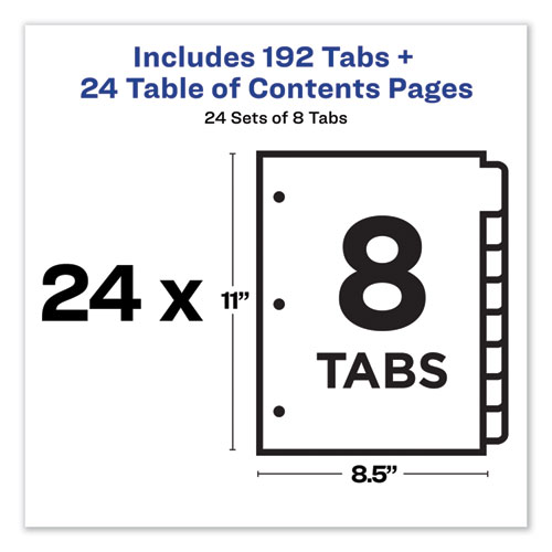Image of Customizable TOC Ready Index Multicolor Tab Dividers, Uncollated, 8-Tab, 1 to 8, 11 x 8.5, White, 24 Sets