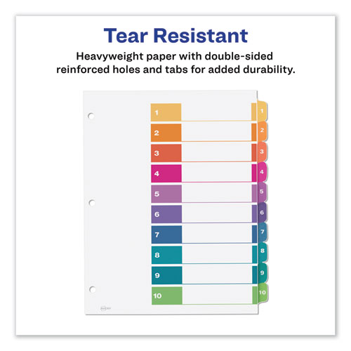 Image of Customizable TOC Ready Index Multicolor Tab Dividers, 10-Tab, 1 to 10, 11 x 8.5, White, Traditional Color Tabs, 6 Sets