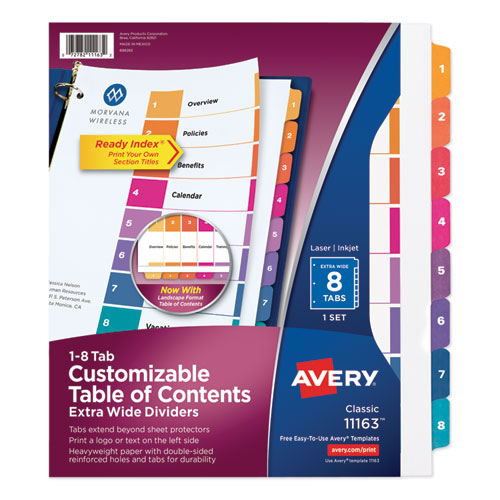Customizable TOC Ready Index Multicolor Dividers, 8-Tab, Letter