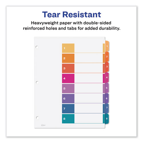 Image of Customizable TOC Ready Index Multicolor Tab Dividers, 8-Tab, 1 to 8, 11 x 8.5, White, Traditional Color Tabs, 1 Set