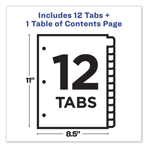 Image of Customizable TOC Ready Index Multicolor Tab Dividers, 12-Tab, 1 to 12, 11 x 8.5, White, Traditional Color Tabs, 1 Set