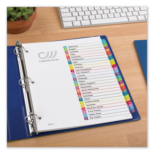 Customizable TOC Ready Index Multicolor Dividers, A-Z, Letter