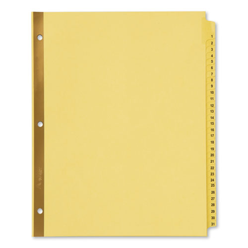 Preprinted Laminated Tab Dividers with Gold Reinforced Binding Edge, 31-Tab, 1 to 31, 11 x 8.5, Buff, 1 Set