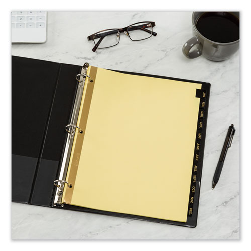 Preprinted Black Leather Tab Dividers w/Gold Reinforced Edge, 12-Tab, Ltr